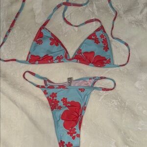 Floral Blue and Red Bikini Set